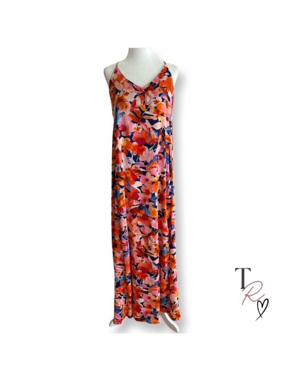 Tahari Bold Tropical Floral Print Resortwear Hawaiian Maxi Slip Dress Size XS